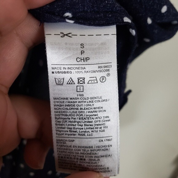 Gap Women's Top Small Navy Blue Polka Dot Popover Flowy Preppy Teacher Classic - Picture 7 of 7